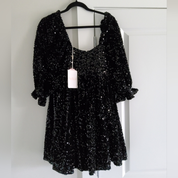Selkie Black Sequin Puff Dress - Picture 11 of 16